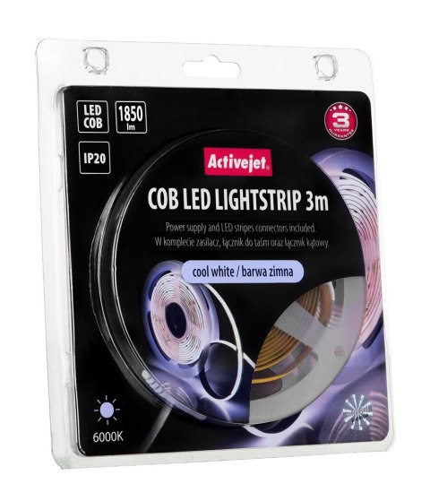 Activejet Taśma LED COB 3m z zasilaczem barwa zimna IP20 Activejet Taśma LED COB 3m z zasilaczem barwa zimna IP20
