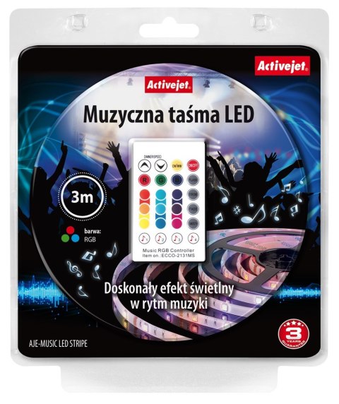 Activejet Taśma muzyczna LED Activejet AJE-LED Music Stripe (180 lm; RGB - Multikolor; 3m; 7 W; IP65) Activejet Taśma muzyczna LED Activejet AJE-LED Music Stripe (180 lm; RGB - Multikolor; 3m; 7 W; IP65)