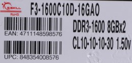 G.SKILL G.SKILL ARES DDR3 2X8GB 1600MHZ CL10 XMP LOW PROFILE F3-1600C10D-16GAO