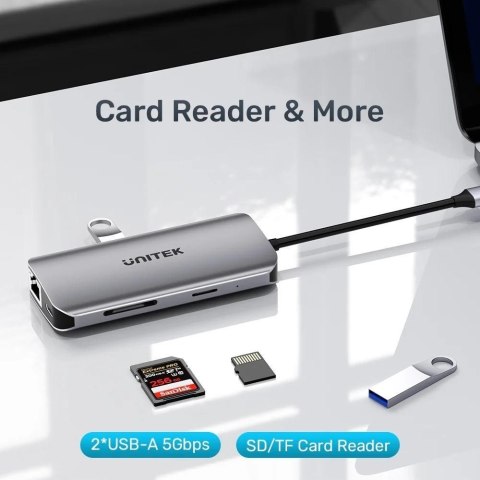 UNITEK UNITEK AKTYWNY HUB USB-C 2X HDMI, CZYTNIK SD, 4K, RJ-45, PD 100W, 5 GBPS UNITEK UNITEK AKTYWNY HUB USB-C 2X HDMI, CZYTNIK SD, 4K, RJ-45, PD 100W, 5 GBPS