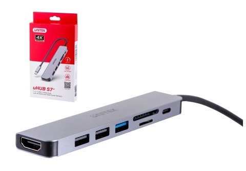 UNITEK UNITEK HUB USB-C 7W1, HDMI 4K, PD 100W, 5GBPS, ALU UNITEK UNITEK HUB USB-C 7W1, HDMI 4K, PD 100W, 5GBPS, ALU