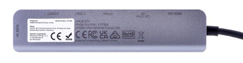 UNITEK UNITEK HUB USB-C 7W1, HDMI 4K, PD 100W, 5GBPS, ALU UNITEK UNITEK HUB USB-C 7W1, HDMI 4K, PD 100W, 5GBPS, ALU