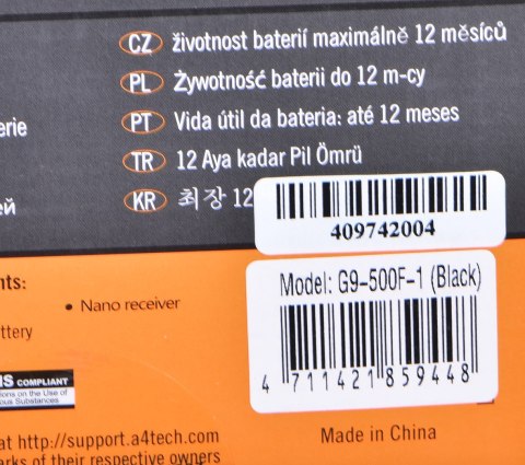 A4 TECH Mysz A4 TECH V-track G9-500F-1 A4TMYS40974 (optyczna; 2000 DPI; kolor czarny) A4 TECH Mysz A4 TECH V-track G9-500F-1 A4TMYS40974 (optyczna; 2000 DPI; kolor czarny)
