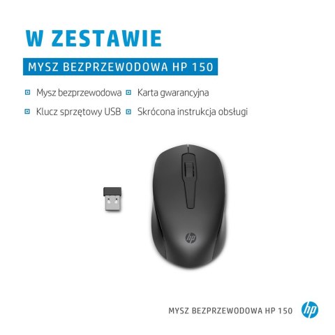 Hewlett-Packard Mysz HP 150 Wireless Mouse bezprzewodowa czarna 2S9L1AA Hewlett-Packard Mysz HP 150 Wireless Mouse bezprzewodowa czarna 2S9L1AA