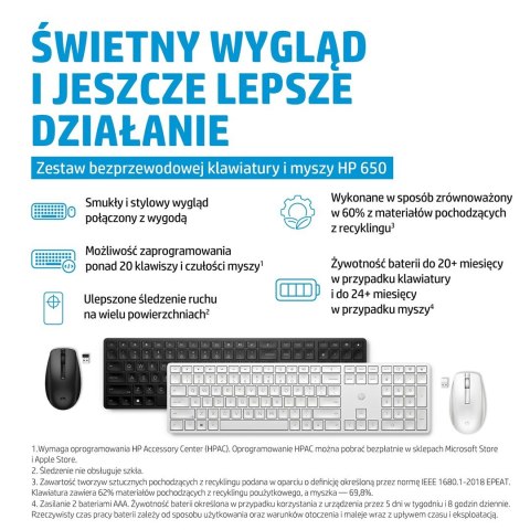 Hewlett-Packard Zestaw klawiatura + mysz HP 650 Wireless Keyboard and Mouse Combo bezprzewodowe czarne 4R013AA Hewlett-Packard Zestaw klawiatura + mysz HP 650 Wireless Keyboard and Mouse Combo bezprzewodowe czarne 4R013AA