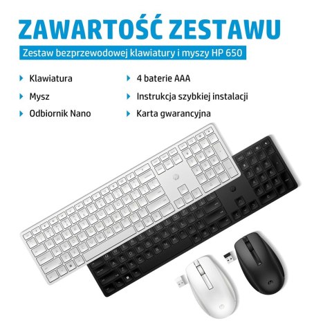 Hewlett-Packard Zestaw klawiatura + mysz HP 650 Wireless Keyboard and Mouse Combo bezprzewodowe czarne 4R013AA Hewlett-Packard Zestaw klawiatura + mysz HP 650 Wireless Keyboard and Mouse Combo bezprzewodowe czarne 4R013AA