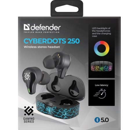 Defender DEFENDER SŁUCHAWKI BLUETOOTH CYBERDOTS 250 GAMING CZARNE 63250 Defender DEFENDER SŁUCHAWKI BLUETOOTH CYBERDOTS 250 GAMING CZARNE 63250