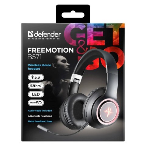 Defender DEFENDER SŁUCHAWKI BLUETOOTH FREEMOTION B571 CZARNE LED Defender DEFENDER SŁUCHAWKI BLUETOOTH FREEMOTION B571 CZARNE LED