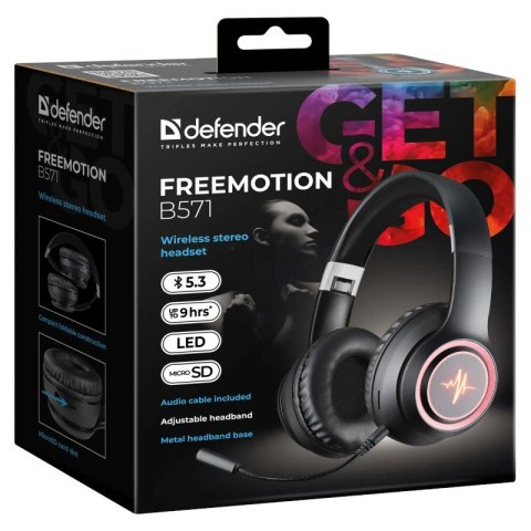 Defender DEFENDER SŁUCHAWKI BLUETOOTH FREEMOTION B571 CZARNE LED Defender DEFENDER SŁUCHAWKI BLUETOOTH FREEMOTION B571 CZARNE LED
