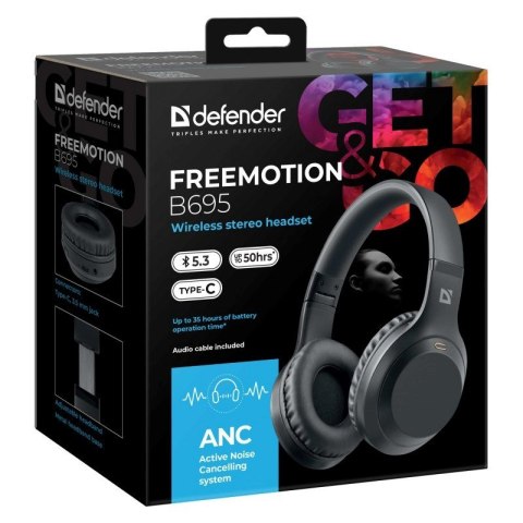 Defender DEFENDER SŁUCHAWKI BLUETOOTH FREEMOTION B695 ANC CZARNE Defender DEFENDER SŁUCHAWKI BLUETOOTH FREEMOTION B695 ANC CZARNE