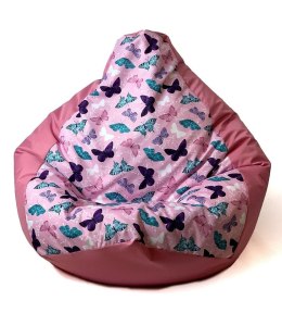 Go Gift Pufa worek sako GRUSZA DRUK ciemny róż-motyle XL 130x90