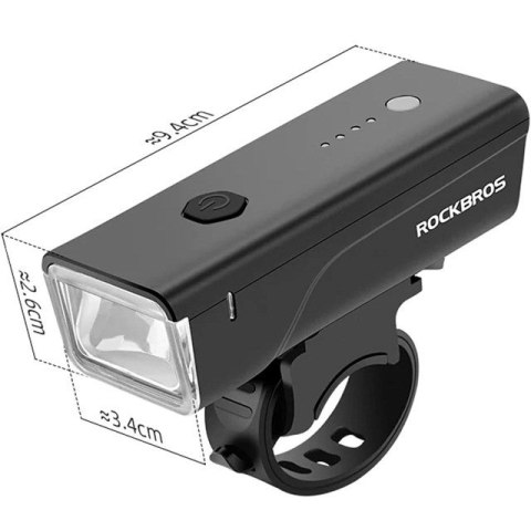 Rockbros Lampka rowerowa przednia Rockbros 24510003001 260 lm + kabel USB-C - USB-A - czarna Rockbros Lampka rowerowa przednia Rockbros 24510003001 260 lm + kabel USB-C - USB-A - czarna
