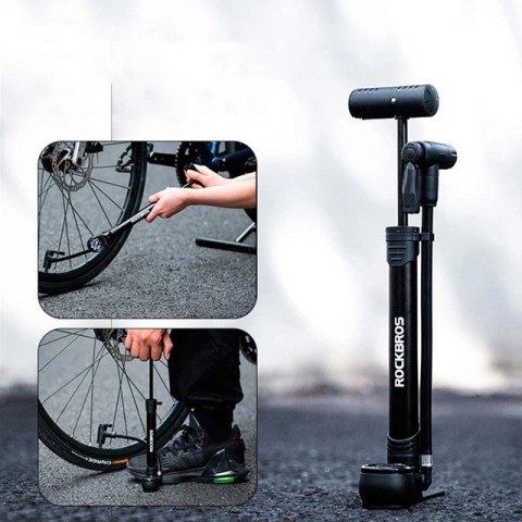 Rockbros Pompka rowerowa Rockbros 42310006001 z manometrem - czarna Rockbros Pompka rowerowa Rockbros 42310006001 z manometrem - czarna
