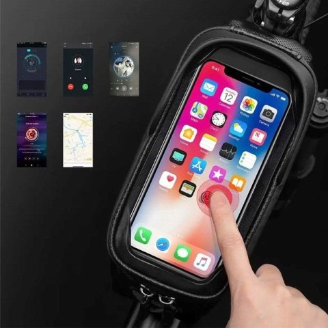 Rockbros Sakwa rowerowa Rockbros B68 na ramę pancerna z kieszonką na telefon i pokrowcem 1.7l - czarna Rockbros Sakwa rowerowa Rockbros B68 na ramę pancerna z kieszonką na telefon i pokrowcem 1.7l - czarna