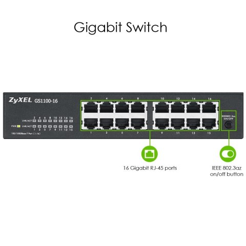 ZyXEL Switch Zyxel GS1100-16 16p Unmanaged Gigabit ZyXEL Switch Zyxel GS1100-16 16p Unmanaged Gigabit