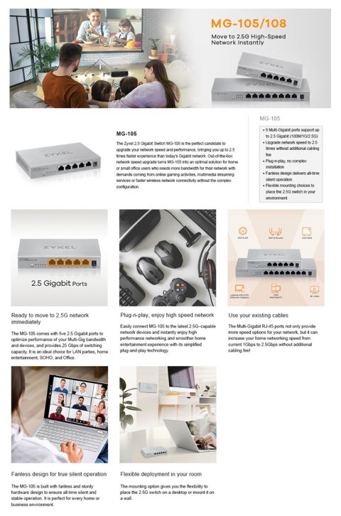 ZyXEL Switch Zyxel MG-105 5p Unmanaged Multigigabit ZyXEL Switch Zyxel MG-105 5p Unmanaged Multigigabit