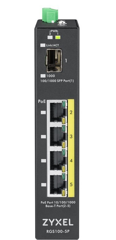 ZyXEL Switch Zyxel RGS100-5P PoE (PoE+: 4;) 120W Unmanaged Gigabit Rugged ZyXEL Switch Zyxel RGS100-5P PoE (PoE+: 4;) 120W Unmanaged Gigabit Rugged