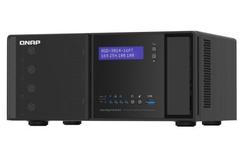 QNAP Qnap QGD-3014-16PT: 14 x 1GbE, 2x 1GbE SFP+/RJ45 combo , 140W PoE, Intel Celeron J4125, equipped with QTS, 4 X 3.5" HDD, 2 x M.2