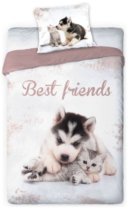 Faro Pościel młodzieżowa 02 BEST FRIENDS PIES I KOT komplet 140x200cm + poduszka 70x90cm