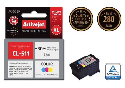 Activejet Activejet AC-511R Tusz (zamiennik Canon CL-511; Premium; 12 ml; kolor) Activejet Activejet AC-511R Tusz (zamiennik Canon CL-511; Premium; 12 ml; kolor)