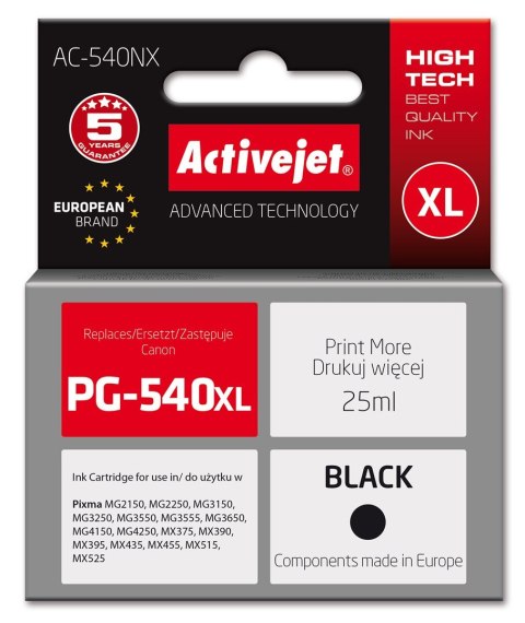Activejet Activejet AC-540NX Tusz (zamiennik Canon PG-540XL; Supreme; 25 ml; czarny) Activejet Activejet AC-540NX Tusz (zamiennik Canon PG-540XL; Supreme; 25 ml; czarny)