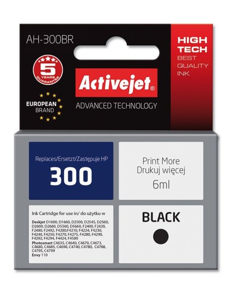Activejet Activejet AH-300BR Tusz (zamiennik HP 300 CC640EE; Premium; 6 ml; czarny) Activejet Activejet AH-300BR Tusz (zamiennik HP 300 CC640EE; Premium; 6 ml; czarny)