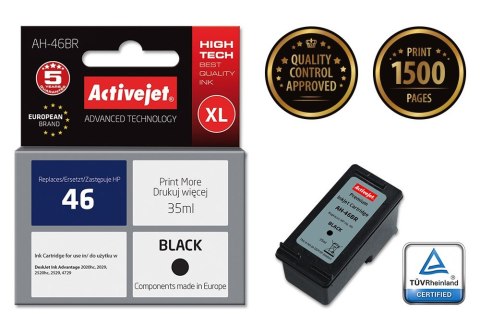 Activejet Activejet AH-46BR Tusz (zamiennik HP 46 CZ637AE; Premium; 35 ml; czarny) Activejet Activejet AH-46BR Tusz (zamiennik HP 46 CZ637AE; Premium; 35 ml; czarny)