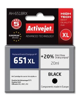 Activejet Activejet AH-651BRX Tusz (zamiennik HP 651 C2P10AE; Premium; 20 ml; czarny)