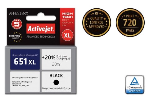 Activejet Activejet AH-651BRX Tusz (zamiennik HP 651 C2P10AE; Premium; 20 ml; czarny) Activejet Activejet AH-651BRX Tusz (zamiennik HP 651 C2P10AE; Premium; 20 ml; czarny)