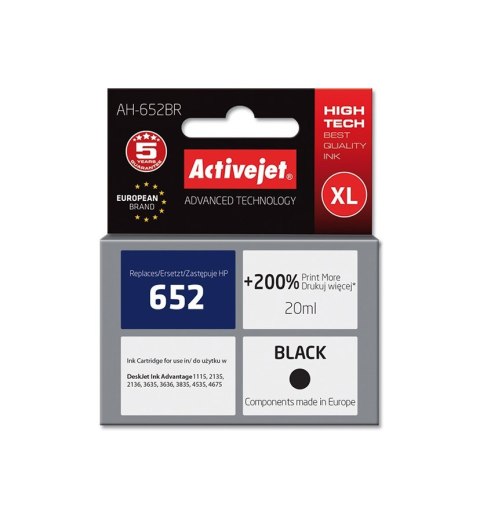 Activejet Activejet AH-652BR Tusz (zamiennik HP 652 F6V25AE; Premium; 20 ml; czarny) Activejet Activejet AH-652BR Tusz (zamiennik HP 652 F6V25AE; Premium; 20 ml; czarny)