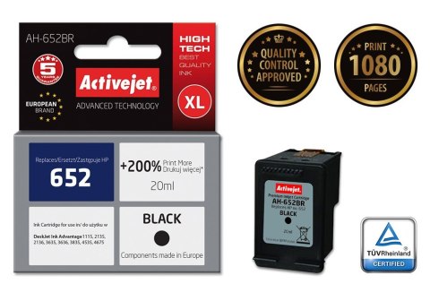 Activejet Activejet AH-652BR Tusz (zamiennik HP 652 F6V25AE; Premium; 20 ml; czarny) Activejet Activejet AH-652BR Tusz (zamiennik HP 652 F6V25AE; Premium; 20 ml; czarny)