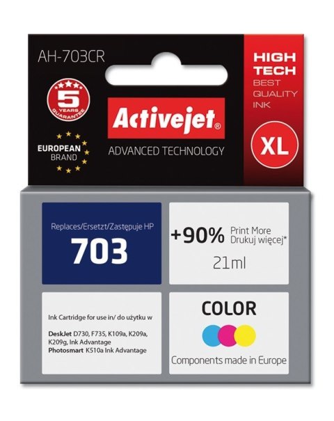 Activejet Activejet AH-703CR Tusz (zamiennik HP 703 CD888AE; Premium; 21 ml; kolor) Activejet Activejet AH-703CR Tusz (zamiennik HP 703 CD888AE; Premium; 21 ml; kolor)