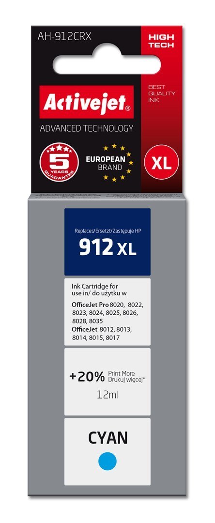 Activejet Activejet AH-912CRX Tusz (zamiennik HP 912XL 3YL81AE; Premium; 990 stron; niebieski) Activejet Activejet AH-912CRX Tusz (zamiennik HP 912XL 3YL81AE; Premium; 990 stron; niebieski)
