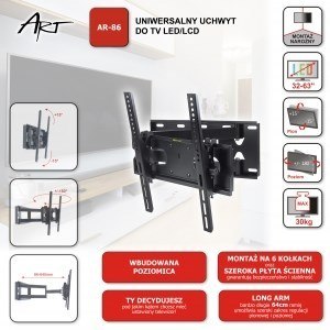 ART UCHWYT DO TV LCD/LED AR-86 ART 32-63" 30KG reg. pion/poziom 64cm ART UCHWYT DO TV LCD/LED AR-86 ART 32-63" 30KG reg. pion/poziom 64cm