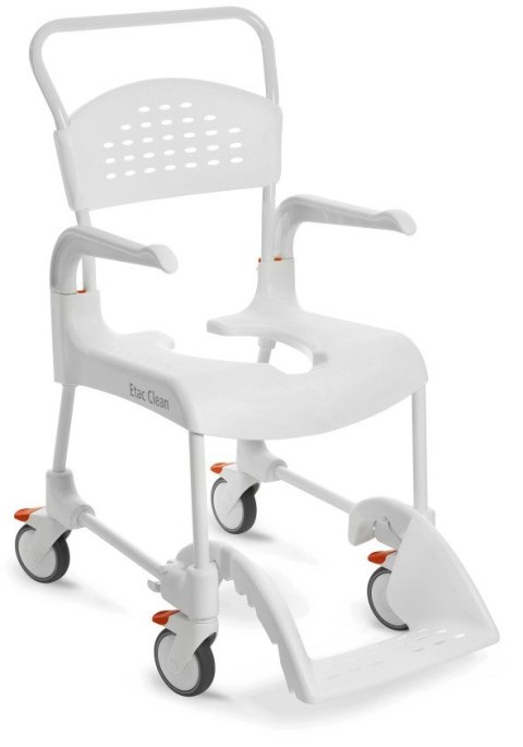 Medpunkt Etac Clean wózek toaletowo-prysznicowy zregulacją wysokości siedziska (47,5 do 60cm)- 4 hamulce, kol. śnieżny biały Medpunkt Etac Clean wózek toaletowo-prysznicowy zregulacją wysokości siedziska (47,5 do 60cm)- 4 hamulce, kol. śnieżny biały