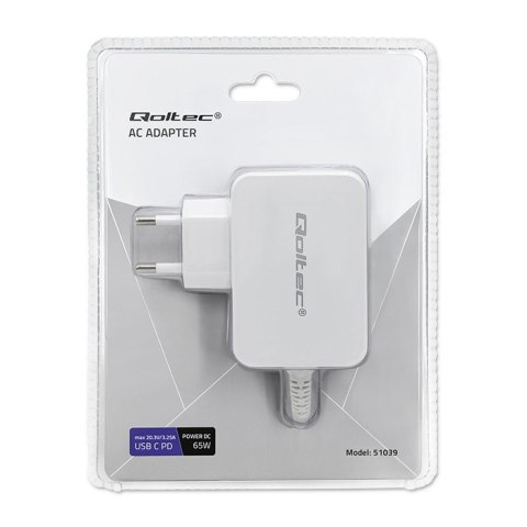 Qoltec QOLTEC ZASILACZ SIECIOWY 65W | 5-20.3V | 2-3.25A | USB TYP C | PD | BIAŁY Qoltec QOLTEC ZASILACZ SIECIOWY 65W | 5-20.3V | 2-3.25A | USB TYP C | PD | BIAŁY