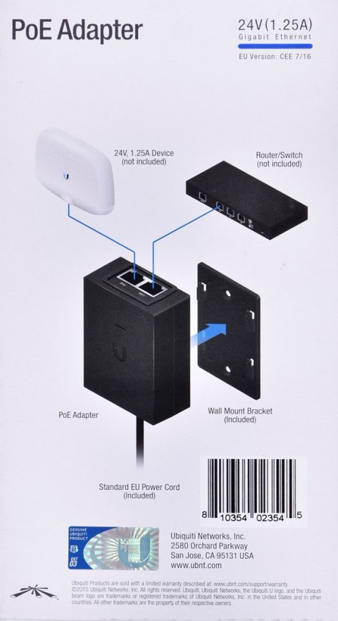 UBIQUITI Ubiquiti POE-24-30W Zasilacz PoE 24V, 1,25A, 30 UBIQUITI Ubiquiti POE-24-30W Zasilacz PoE 24V, 1,25A, 30