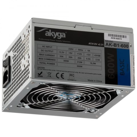 Akyga Zasilacz Akyga Basic AK-B1-600 (600 W; Pasywne; 120 mm) Akyga Zasilacz Akyga Basic AK-B1-600 (600 W; Pasywne; 120 mm)