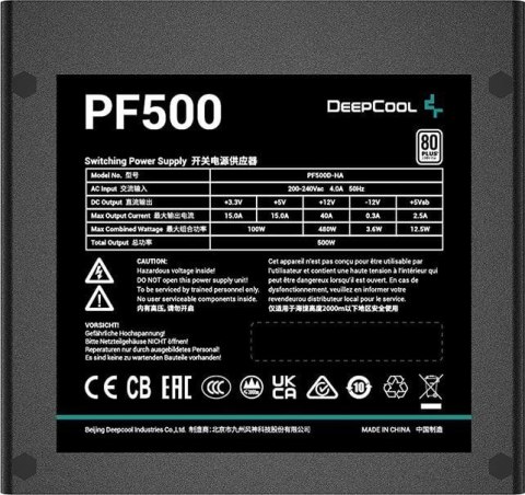 DEEPCOOL Zasilacz DeepCool PF500 500W 80 Plus DEEPCOOL Zasilacz DeepCool PF500 500W 80 Plus