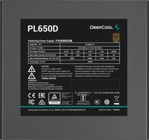 DEEPCOOL Zasilacz DeepCool PL650-D 650W 80 Plus Bronze DEEPCOOL Zasilacz DeepCool PL650-D 650W 80 Plus Bronze