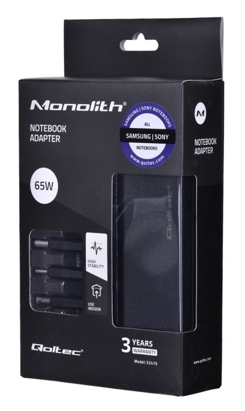 Qoltec QOLTEC ZASILACZ DO LAPTOPÓW SPECJALIZOWANY DO SAMSUNG / SONY 65W | 3WTYCZKI | +KABEL ZASILAJĄCY Qoltec QOLTEC ZASILACZ DO LAPTOPÓW SPECJALIZOWANY DO SAMSUNG / SONY 65W | 3WTYCZKI | +KABEL ZASILAJĄCY