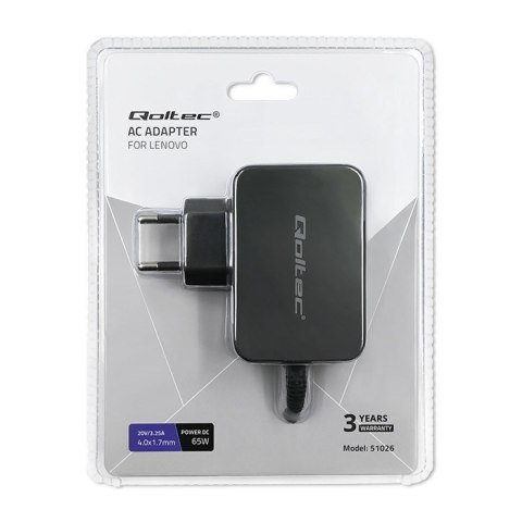 Qoltec QOLTEC ZASILACZ DO LENOVO 65W | 20V | 3.25A | 4.0*1.7 Qoltec QOLTEC ZASILACZ DO LENOVO 65W | 20V | 3.25A | 4.0*1.7