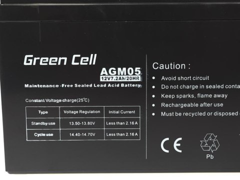 Green Cell GREEN CELL AKUMULATOR ŻELOWY AGM05 12V 7,2AH Green Cell GREEN CELL AKUMULATOR ŻELOWY AGM05 12V 7,2AH