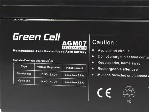 Green Cell GREEN CELL AKUMULATOR ŻELOWY AGM07 12V 12AH Green Cell GREEN CELL AKUMULATOR ŻELOWY AGM07 12V 12AH
