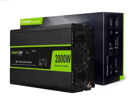 Green Cell GREEN CELL PRZETWORNICA INV11 12V-230V 2000W/4000W CZYSTA SINUSOIDA Green Cell GREEN CELL PRZETWORNICA INV11 12V-230V 2000W/4000W CZYSTA SINUSOIDA