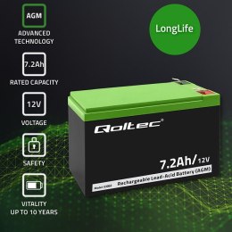 Qoltec QOLTEC AKUMULATOR AGM 12V | 7.2AH | MAX 108A