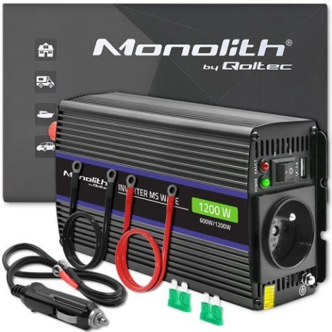 Qoltec QOLTEC PRZETWORNICA NAPIĘCIA MONOLITH 1200 MS WAVE | 12V NA 230V | 600/1200W | USB Qoltec QOLTEC PRZETWORNICA NAPIĘCIA MONOLITH 1200 MS WAVE | 12V NA 230V | 600/1200W | USB