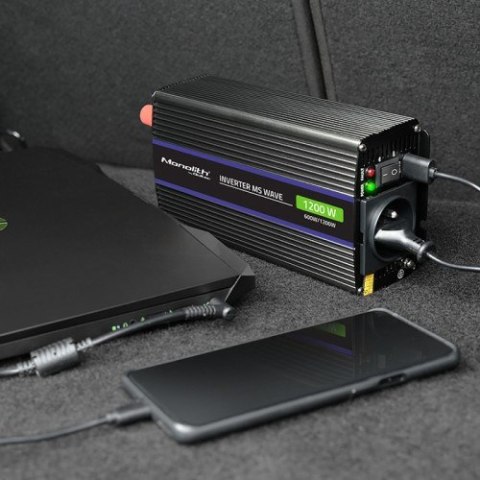 Qoltec QOLTEC PRZETWORNICA NAPIĘCIA MONOLITH 1200 MS WAVE | 12V NA 230V | 600/1200W | USB Qoltec QOLTEC PRZETWORNICA NAPIĘCIA MONOLITH 1200 MS WAVE | 12V NA 230V | 600/1200W | USB