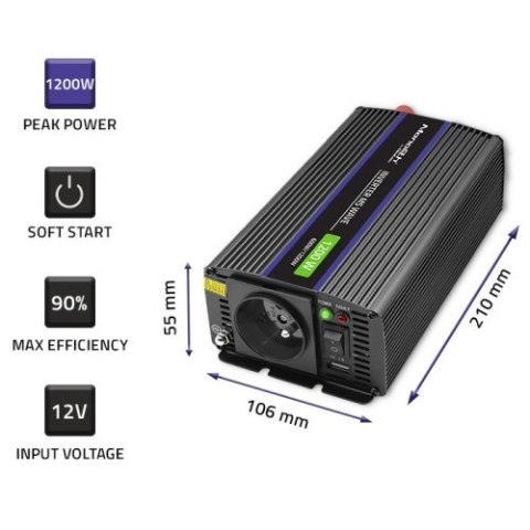 Qoltec QOLTEC PRZETWORNICA NAPIĘCIA MONOLITH 1200 MS WAVE | 12V NA 230V | 600/1200W | USB Qoltec QOLTEC PRZETWORNICA NAPIĘCIA MONOLITH 1200 MS WAVE | 12V NA 230V | 600/1200W | USB