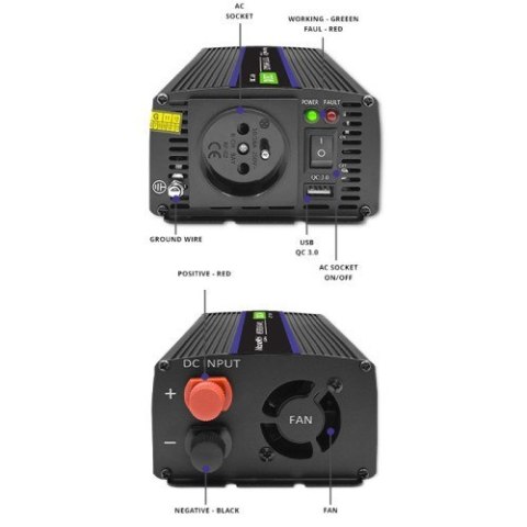 Qoltec QOLTEC PRZETWORNICA NAPIĘCIA MONOLITH 1200 MS WAVE | 12V NA 230V | 600/1200W | USB Qoltec QOLTEC PRZETWORNICA NAPIĘCIA MONOLITH 1200 MS WAVE | 12V NA 230V | 600/1200W | USB